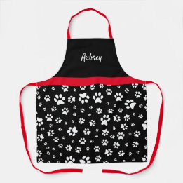 Delantal Personalizado con Huella de Pata Rojo Negro y Blan