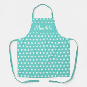 Delantal personalizado con lunares blancos y azul