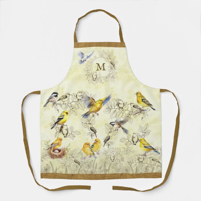 Delantal Personalizado con Monograma de Pájaros de (Anverso)