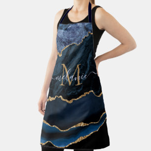 Delantal personalizado con nombre y letra en azul 