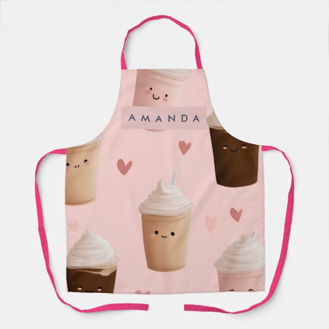 Delantal Personalizado con Patrón de Café Helado K (Anverso)