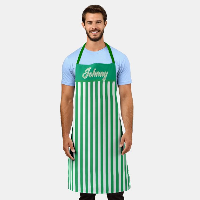 Delantal Personalizado con rayas verdes  (Gastado)