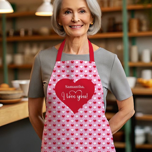 Delantal Personalizado Corazones de Amor Clásico p (Classic Love Hearts Personalized Valentine Cooking Apron)