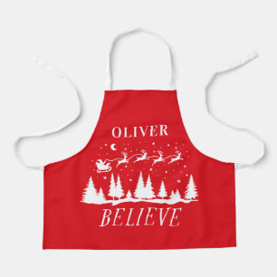 Delantal Personalizado Cree Trineo de Santa Navidad coincid