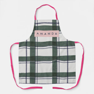 Delantal Personalizado Cuadro Clásico Verde Bosque y Azul M