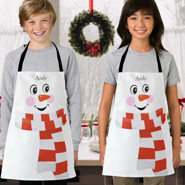 Delantal Personalizado Cute Happy Sonriente Cara de Snowman (Subido por el creador)
