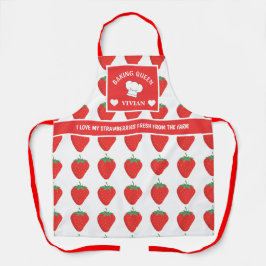 Delantal Personalizado Cute Trendy Blanc & Red Strawberry