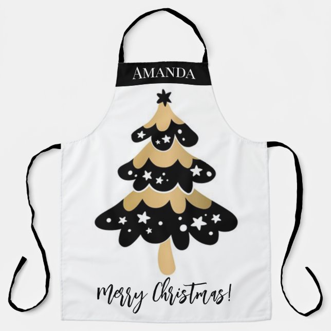 Delantal Personalizado de Árbol de Navidad Cuaderno Negro y (Anverso)