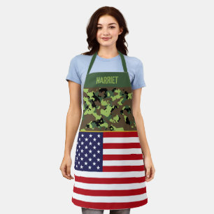 Delantal PERSONALIZADO de Camo Verde con bandera de los Est