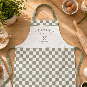 Delantal Personalizado de Cocina Cuadriculado Verd