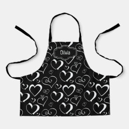 Delantal Personalizado de Corazones en Blanco y Ne