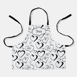 Delantal Personalizado de Corazones en Blanco y Ne