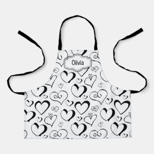 Delantal Personalizado de Corazones en Blanco y Ne