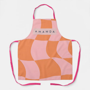 Delantal Personalizado de Cuadros Ondulados Retro Naranja y