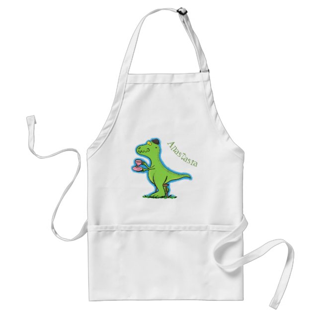 Delantal Personalizado de dinosaurios de color verde gracio (Frente)