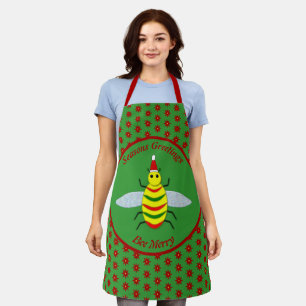 Delantal Personalizado de flores de abeja y poinsettia para
