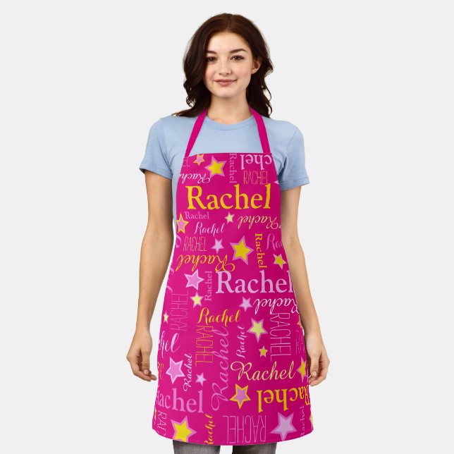 Delantal Personalizado de flores rosadas nombre corto Rache (Gastado)