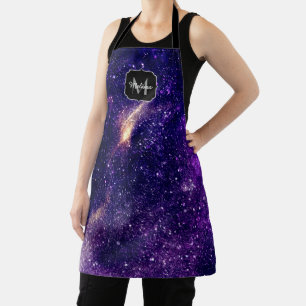 Delantal Personalizado de galaxia abstracta violeta monogra