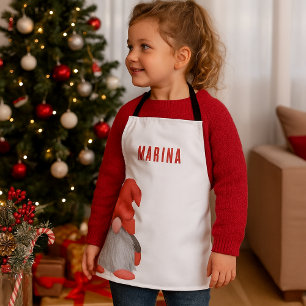 Delantal Personalizado de Ilustracion Cute Red Gnome