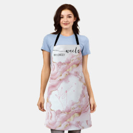 Delantal Personalizado de mármol rosa y dorado Nail Salon