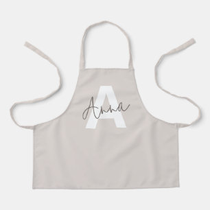 Delantal Personalizado de monograma beige moderno elegante 