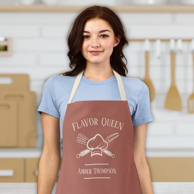 Delantal Personalizado de mujeres Mensajes de texto y nombr ("Flavor queen" funny cute womens bbq chef apron with customizable name and text gift for her grandma)