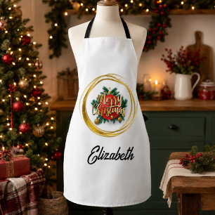 Delantal Personalizado de Navidad Feliz Dorado