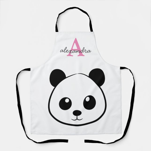 Delantal Personalizado de oso panda lindo Monograma (Anverso)