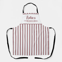 Delantal Personalizado De Pinstripe Rosa Y Blanco Polvorien