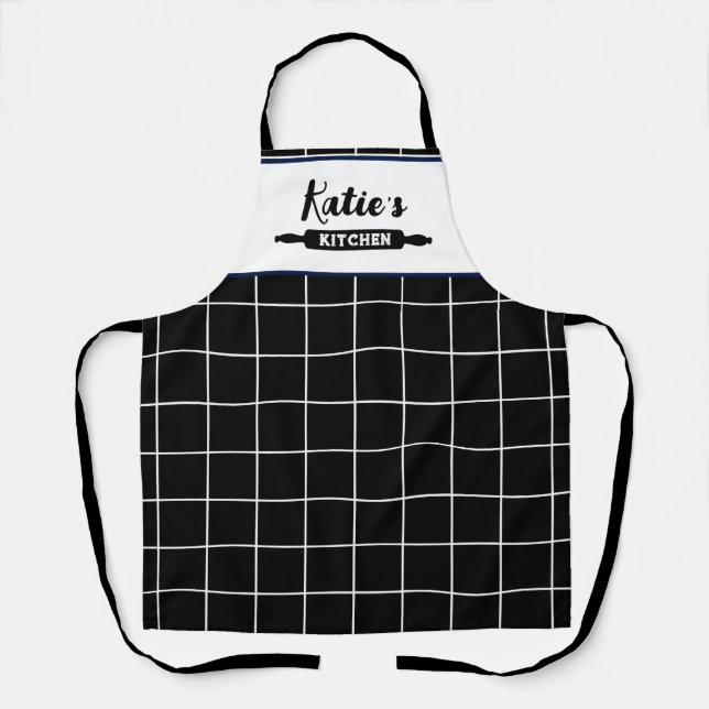 Delantal Personalizado De Verificación En Blanco Y Negro (Anverso)