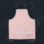 Delantal Personalizado Elegante Monograma Moderno Nombre Ru<br><div class="desc">Moderno Rubor simple monogramado rosa y blanco con elegante Apron moderno elegante plateado. Este delantal puede ser personalizado para incluir sus iniciales y nombre de pila y es perfecto para su cumpleaños, ducha de bebé, boda, ducha de novia, aniversario, día de la madre o regalo de soltera. Póngase en contacto...</div>