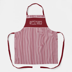 Delantal Personalizado Elegante Script Franja Roja Fiesta d