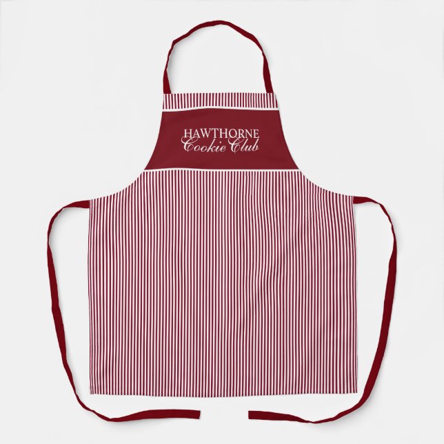 Delantal Personalizado Elegante Script Franja Roja Fiesta d (Anverso)
