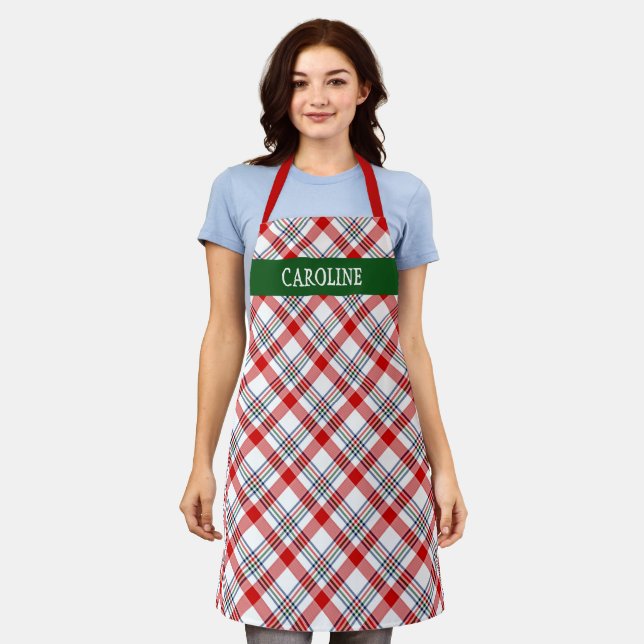 Delantal Personalizado Escocia Rojo Verde Blanco Amarillo (Gastado)