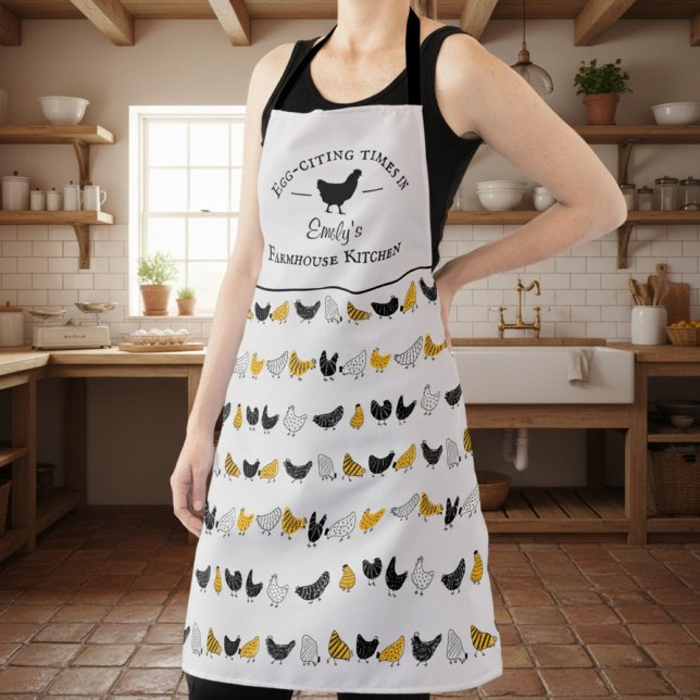 Delantal Personalizado Farmhouse Kitchen Pattern (personalized farmhouse style apron with chicken)