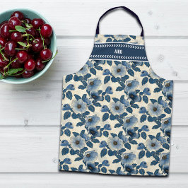 Delantal Personalizado Floral Azul Purpurina de oro japonés