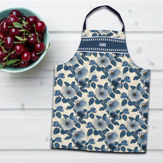 Delantal Personalizado Floral Azul Purpurina de oro japonés (Subido por el creador)