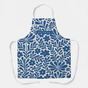 Delantal Personalizado Floral Folclórico Azul Nórdico Perso