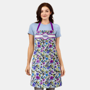 Delantal Personalizado floral púrpura y azul