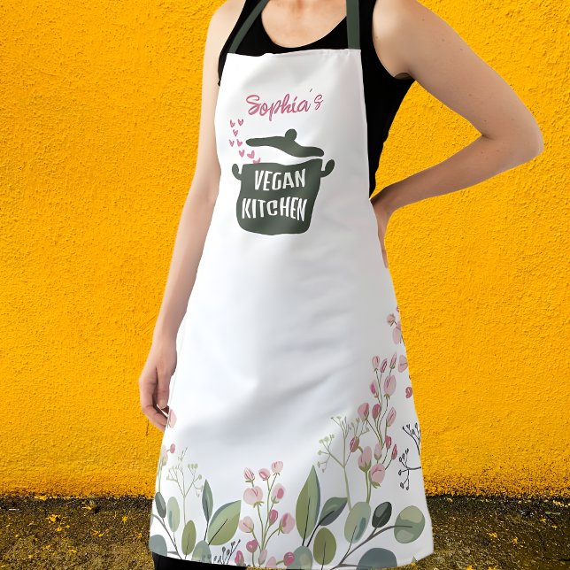 Delantal Personalizado Floral Watercolor Vegan Kitchen (Subido por el creador)
