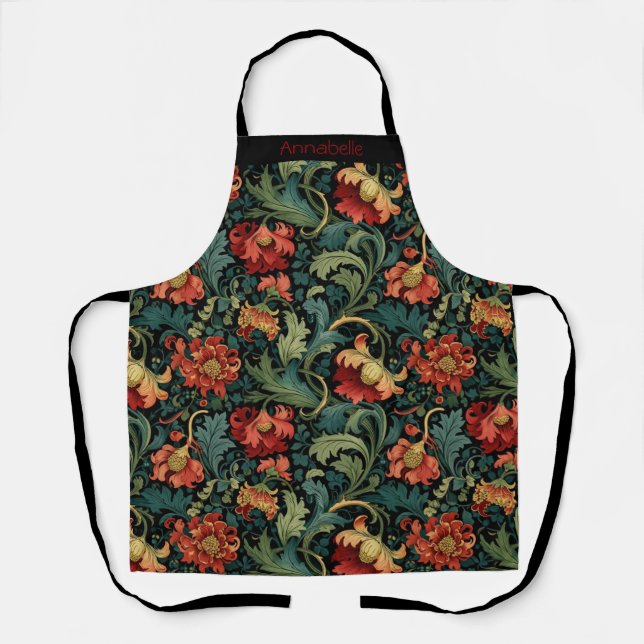 Delantal personalizado Flores Rojas William Morris (Anverso)