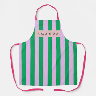 Delantal Personalizado Fresco Verde y Rosa Rayado Retro