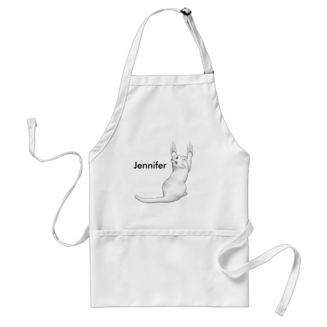 Delantal Personalizado Gato Blanco arañando y desgarrando (Frente)