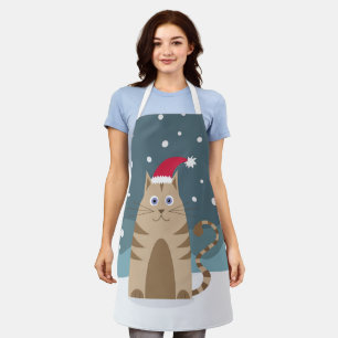 Delantal Personalizado gato de Navidad con sombrero santa