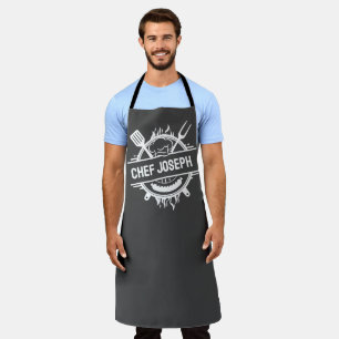Delantal Personalizado Gray Name Chef Grill Cocinero Regalo