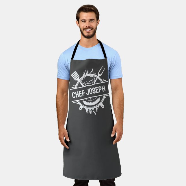 Delantal Personalizado Gray Name Chef Grill Cocinero Regalo (Gastado)