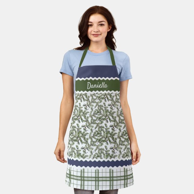 Delantal Personalizado Green Pine Needles Blue Juniper Berr (Gastado)