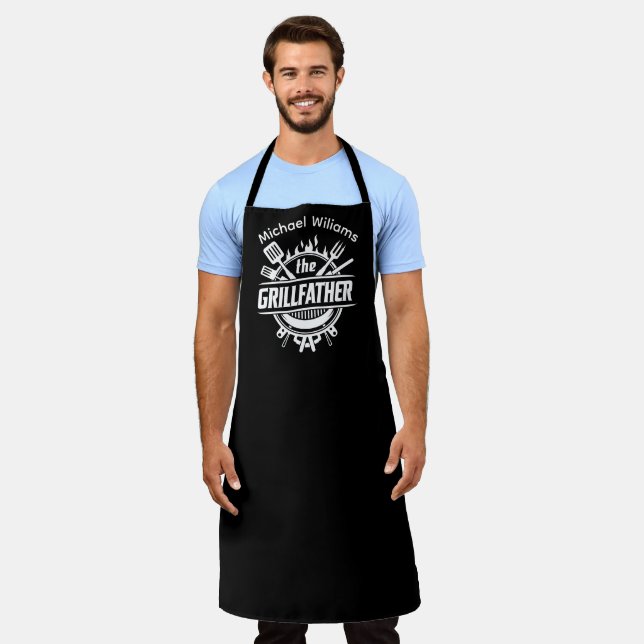 Delantal Personalizado Grillfather Black White BBQ Dad (Gastado)