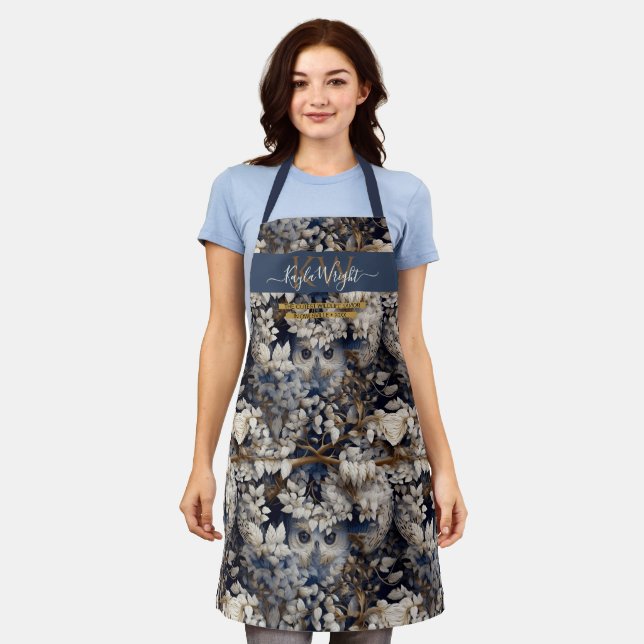 Delantal Personalizado gris blanco de búho de bosque encant (Gastado)