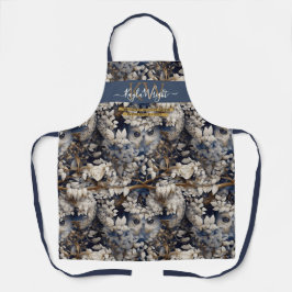 Delantal Personalizado gris blanco de búho de bosque encant